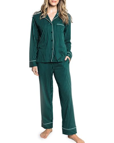 Petite Plume Stripe Pima Cotton Pajamas - Green