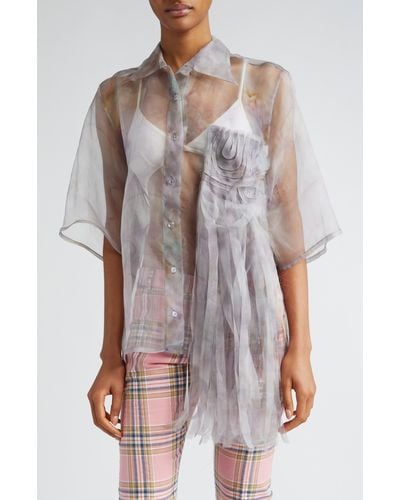 Collina Strada Veronika Sheer Silk Organza Shirt At Nordstrom - Multicolor