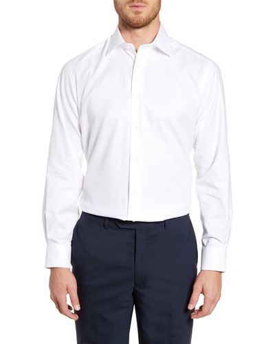 David Donahue Regular Fit Oxford Cotton Dress Shirt - White