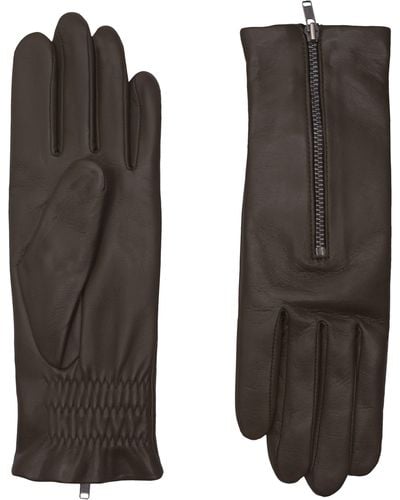 Agnelle Quilted Leather Gloves - Black