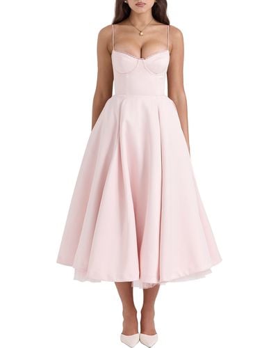 House Of Cb Mademoiselle Bustier Stretch Satin Midi Dress - Pink