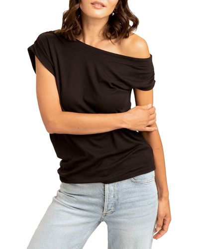 Threads For Thought Leoni Feather Ribbed One Shoulder T-shirt - Black
