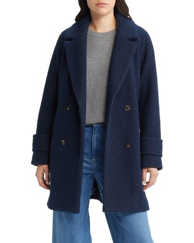 BCBGMAXAZRIA Double Breasted Bouclé Coat - Blue