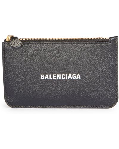 Balenciaga Cash Logo Long Leather Zip Card Holder - Gray