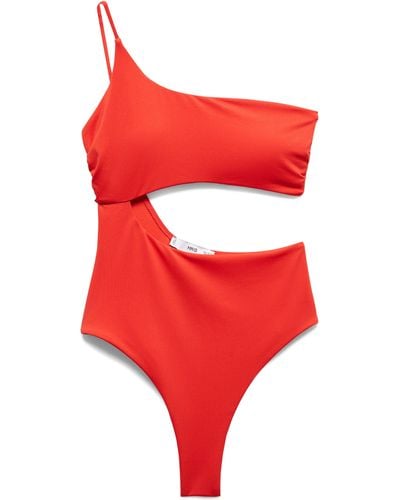 Mango Cutout One-shoulder One-piece Swimsuit - Red