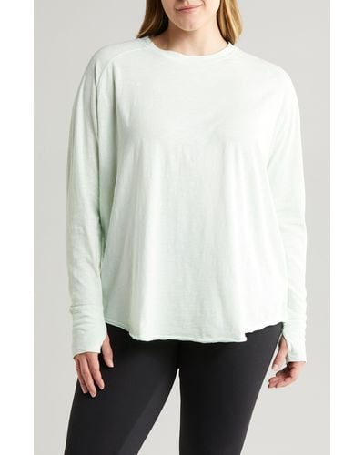 Zella Relaxed Washed Cotton Long Sleeve T-shirt - White