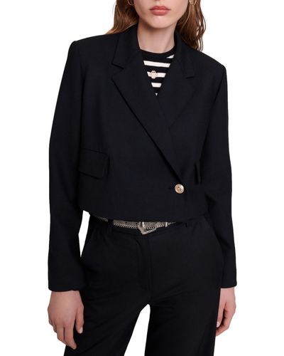 Maje Double Breasted Straight Cut Crop Jacket - Blue