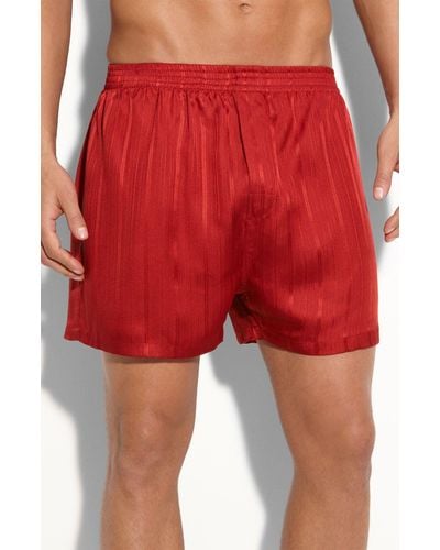 Majestic International Herringbone Stripe Silk Boxer Shorts - Red