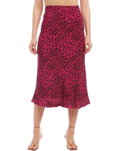 Fifteen Twenty Leopard Print Bias Cut Midi Skirt - Red