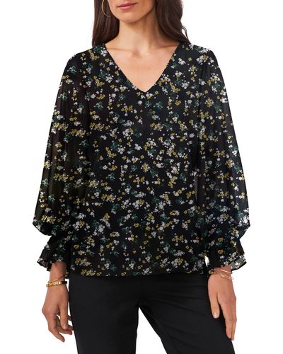 Chaus Floral Balloon Sleeve Top - Black