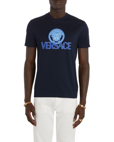Versace Medusa Cotton Jersey Graphic T-shirt - Blue