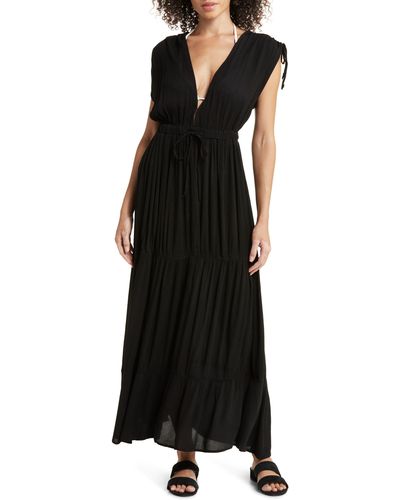 Elan Ruched Tiered Cover-up Maxi Dress - Black
