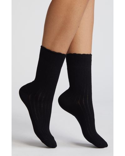 Nordstrom Pointelle Scalloped Edge Crew Socks - Black