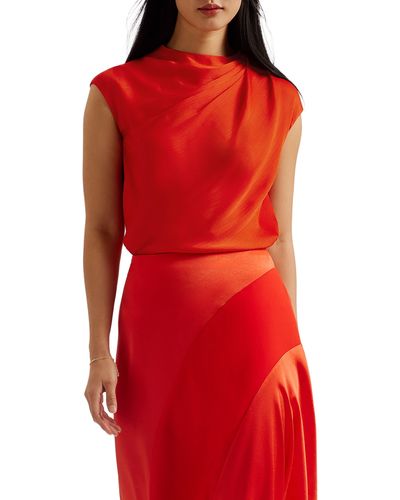 Ted Baker Drape Neck Top - Red