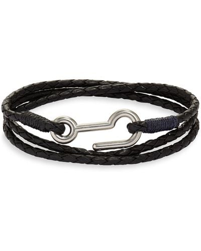 Caputo & Co. Braided Leather Triple Wrap Bracelet - Black