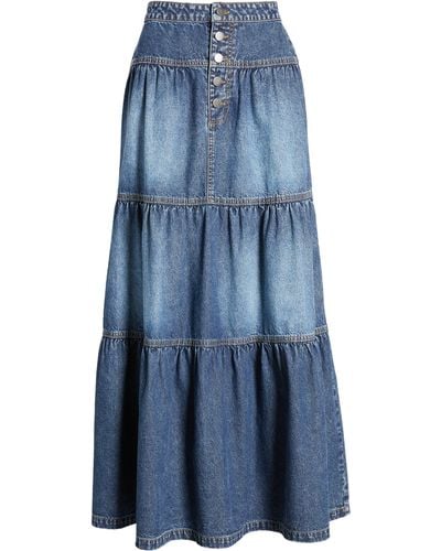 BP. Tiered Denim Maxi Skirt - Blue