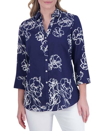 Foxcroft Mary Floral Button-up Shirt - Blue
