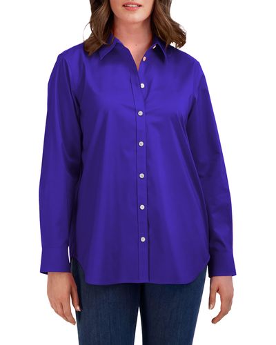 Foxcroft Oversize Cotton Blend Button-up Shirt - Purple