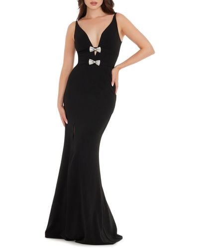 Dress the Population Viola Crystal Bow Mermaid Gown - Black