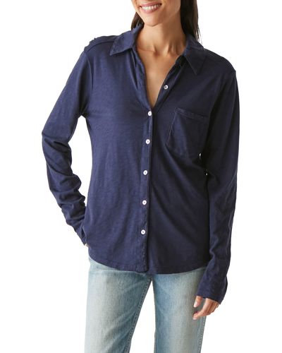 Michael Stars Ayla Slub Knit Button-up Shirt - Blue
