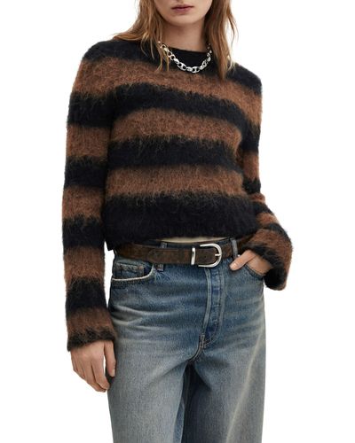 Mango Telarany Stripe Crewneck Sweater - Black