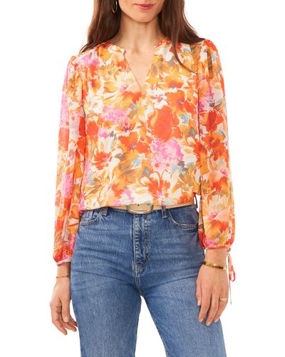 Vince Camuto Floral Print Ruffle Top - Orange