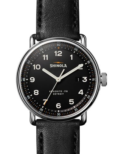 Shinola The Canfield Leather Strap Watch - Black