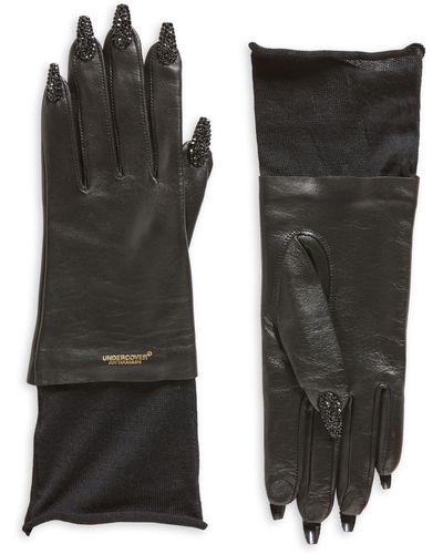 Undercover Crystal Embellished Nail Sheepskin Leather Gloves - Black