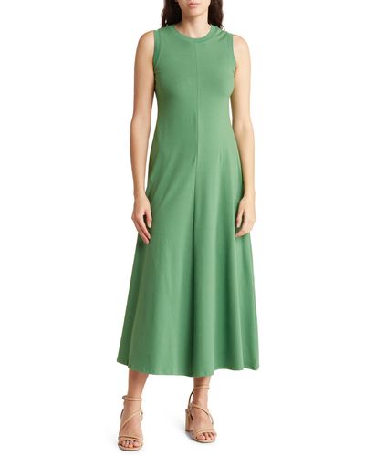 T Tahari A-line Stretch Cotton Midi Dress - Green