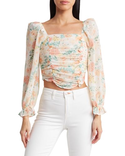 Love By Design Costa Rica Floral Long Sleeve Crop Top - White