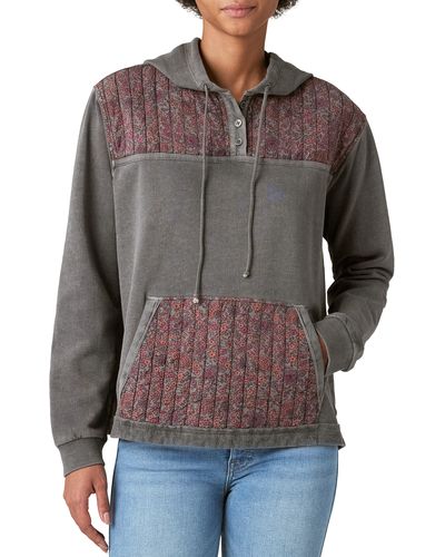 Lucky Brand Floral Blocked Henley Hoodie - Gray
