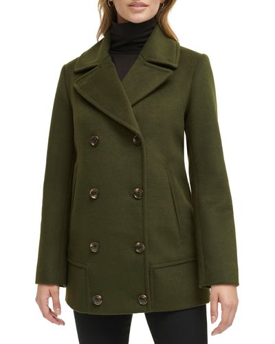 Kenneth Cole Double Breasted Felted Coat - Green
