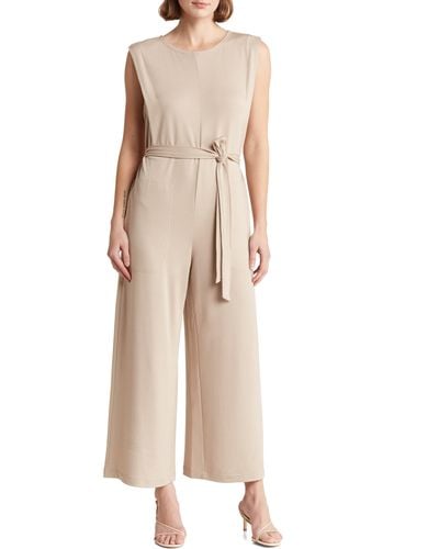 Max Studio French Terry Waist Tie Jumpsuit - Natural