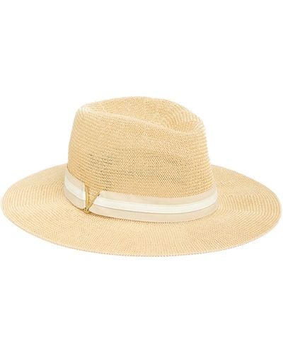 Vince Camuto Grosgrain Faux Leather Band Panama Hat - Natural