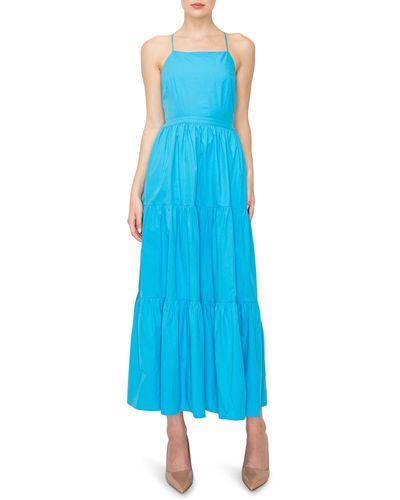 MELLODAY Tiered Fit & Flare Maxi Dress - Blue