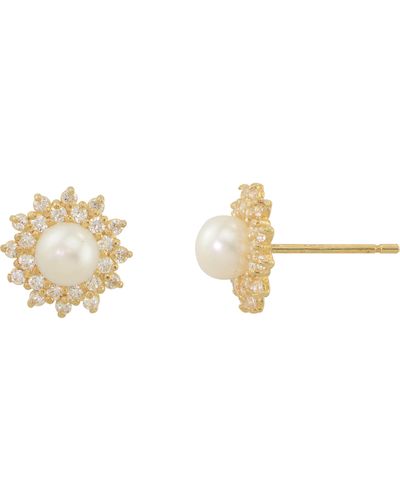CANDELA JEWELRY 10k Yellow Gold 4mm Cultured Pearl & Cubic Zirconia Halo Stud Earrings - Multicolor