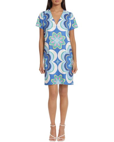 Donna Morgan Kaleidoscope Floral Print Shift Dress - Blue