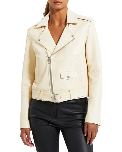 Theory Point Casual Leather Moto Jacket - Natural