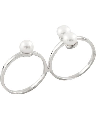 Splendid Rhodium Plated Sterling Silver 5-5.5mm Cultured Freshwater Pearl Ring - White