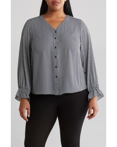 Tahari Ruffle Cuff Blouse - Gray