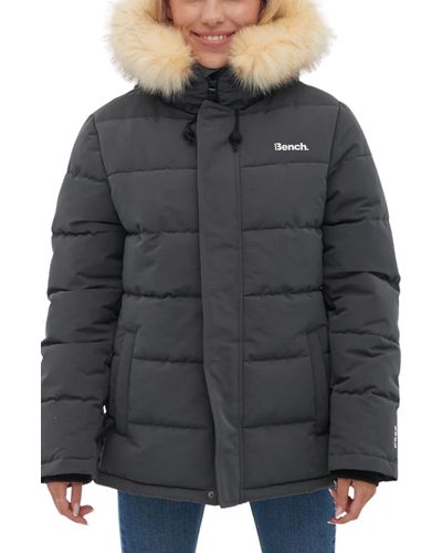 Bench Hooded Puffer Jacket With Faux Fur Trim - Black