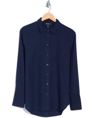 Ellen Tracy Linen Blend Button-up Shirt - Blue