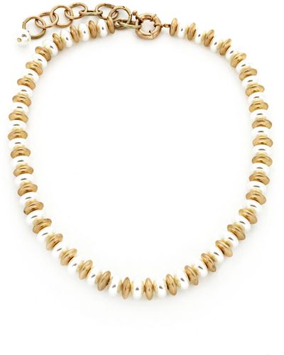 Panacea Disc & Imitation Pearl Collar Necklace - Metallic
