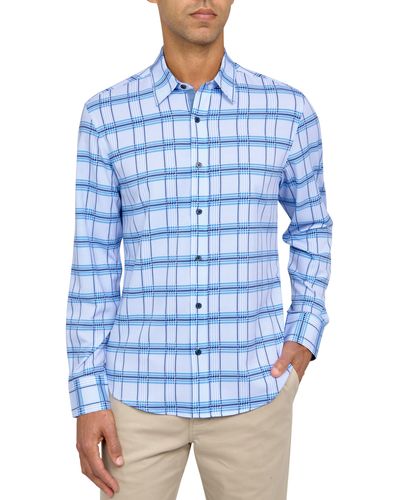 Con.struct Slim Fit Houndstooth Four-way Stretch Performance Sport Shirt - Blue