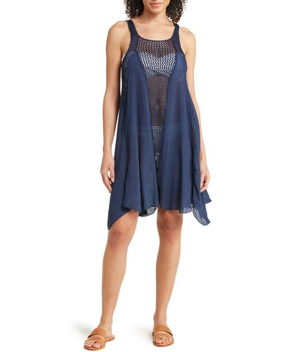 Elan Crochet Inset Cover-up Dress - Blue