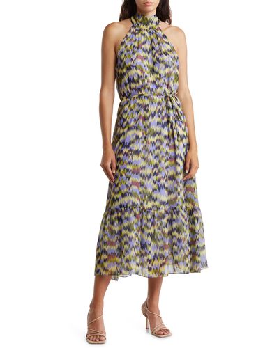 Donna Ricco Mock Neck Tiered Midi Dress - Multicolor