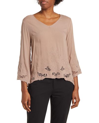 Forgotten Grace Embroidered Cut-out High Low Blouse - Blue