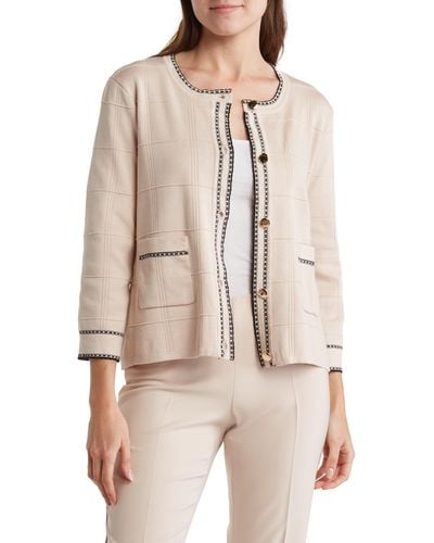 Adrianna Papell Tipped Button Front Cardigan - Natural
