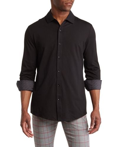 T.R. Premium Solid Tailored Fit Stretch Knit Dress Shirt - Black
