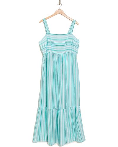 London Times Smocked Tiered Maxi Dress - Blue